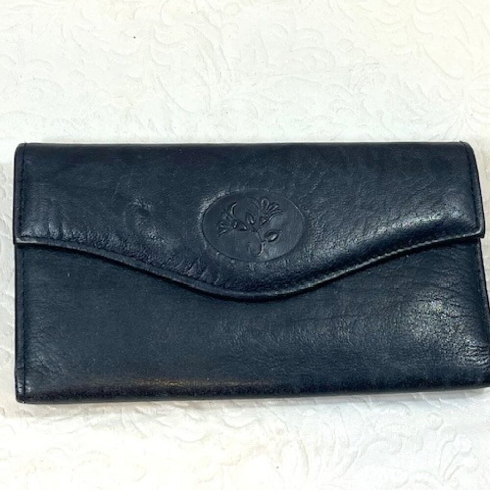 VTG Buxton Black Cowhide Leather Trifold Wallet Credit Card Slots 5.5"x3.25"